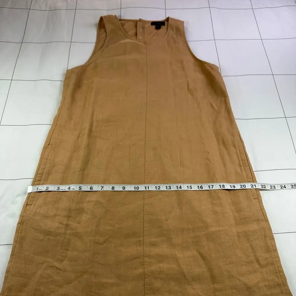 J.Crew Dress Womens Medium Tall Tan Pure Linen Shift Button Back Sleeveless